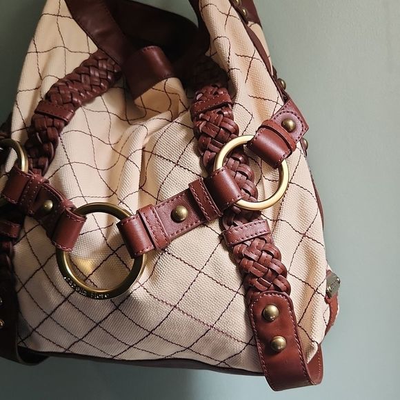 ISABELLA FIORE QUILTY AS CHARGED-CANNA CANVAS & LEATHER HOBO SHOULDER BAG - Picture 3 of 14